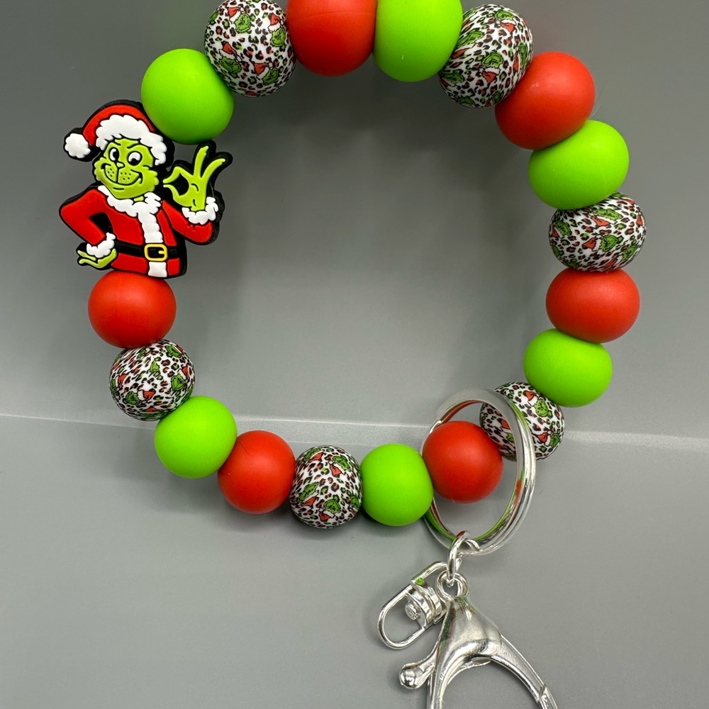 Christmas Grinch Silicone Hands Free Wristlet, Key Accessory Bracelet, Silicone